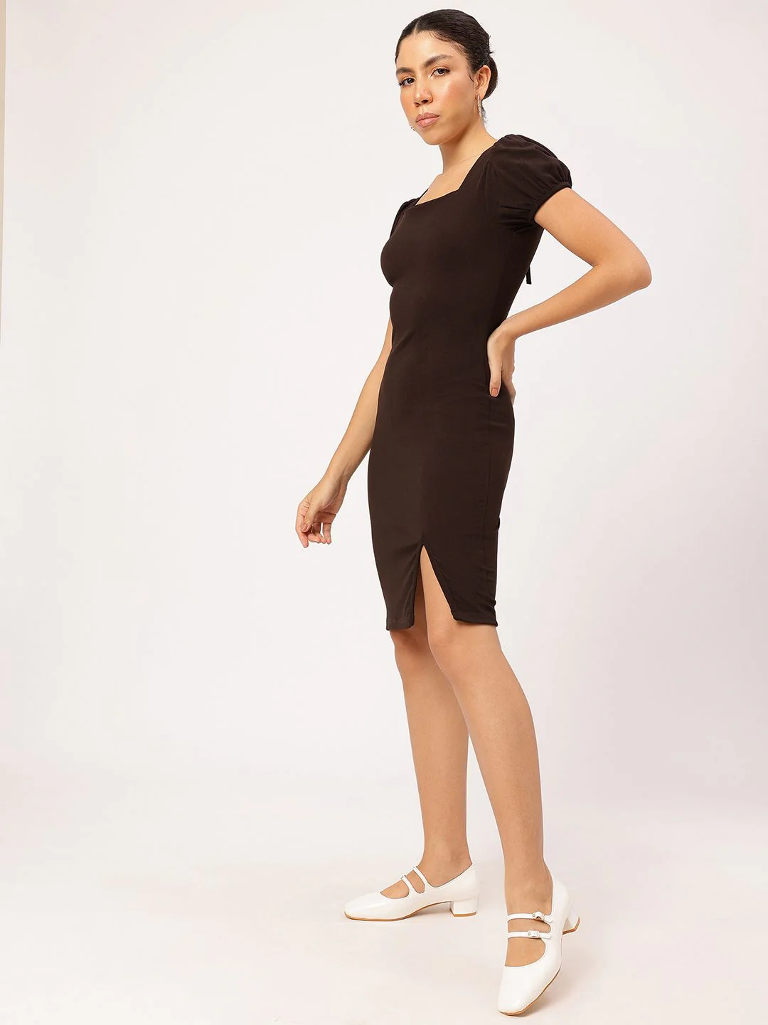 Dressberry Mocha Muse Slit-Detail Sheath Dress - Image 5