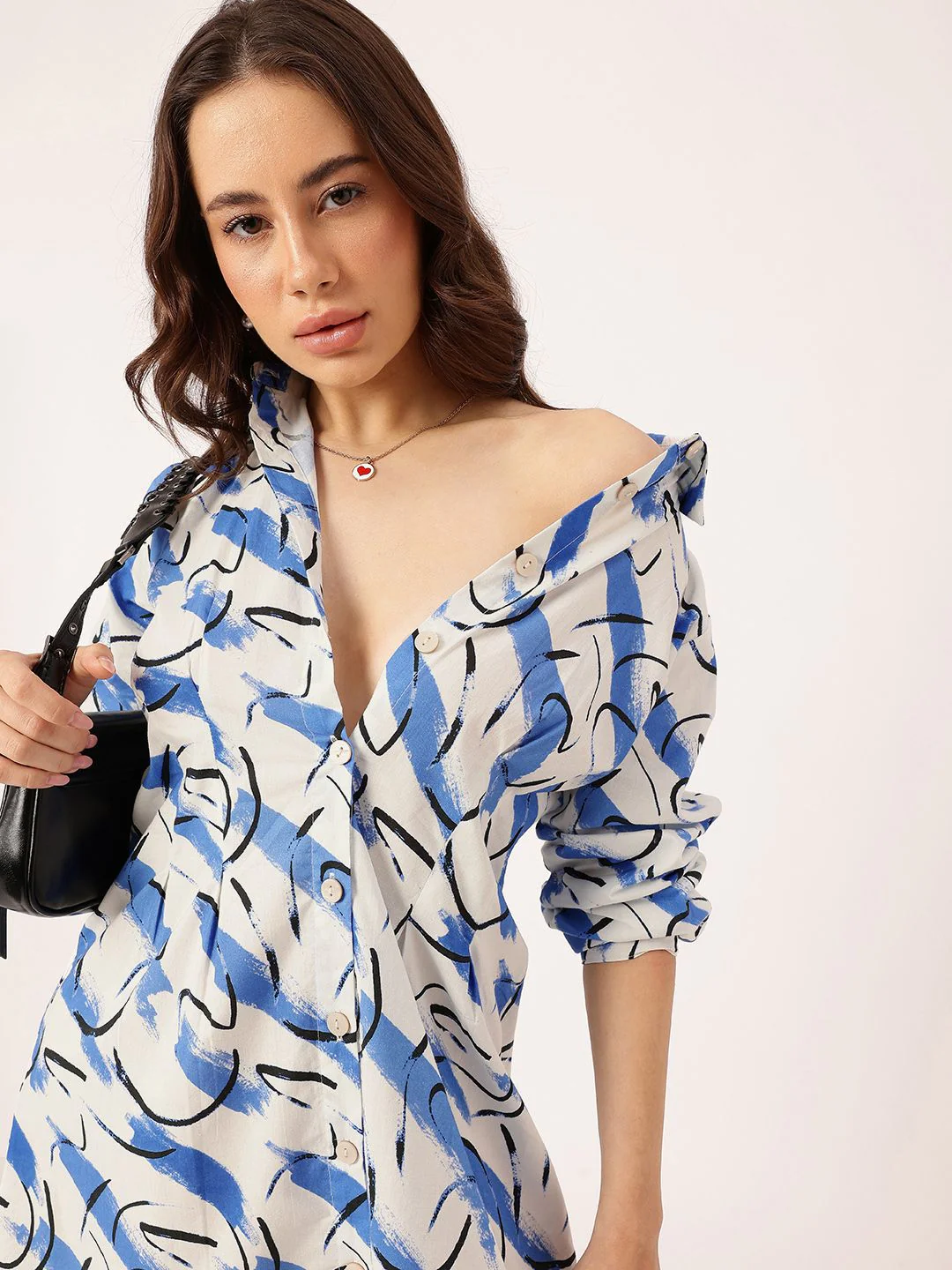 DressBerry Modern Minimalism Striped Swirls Shirt Dress - Image 3