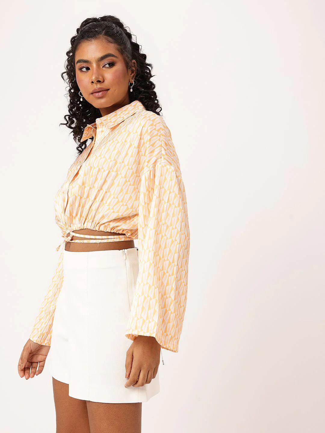 DressBerry Not-So-Basic Print Satin Blouson Crop Top - Image 3