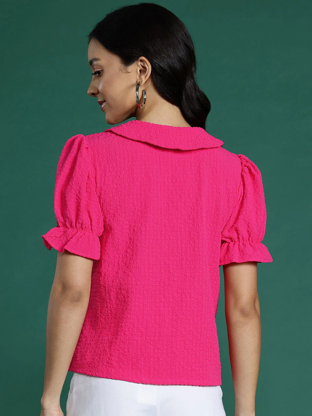 DressBerry Peter Pan Collar Seersucker Top - Image 5