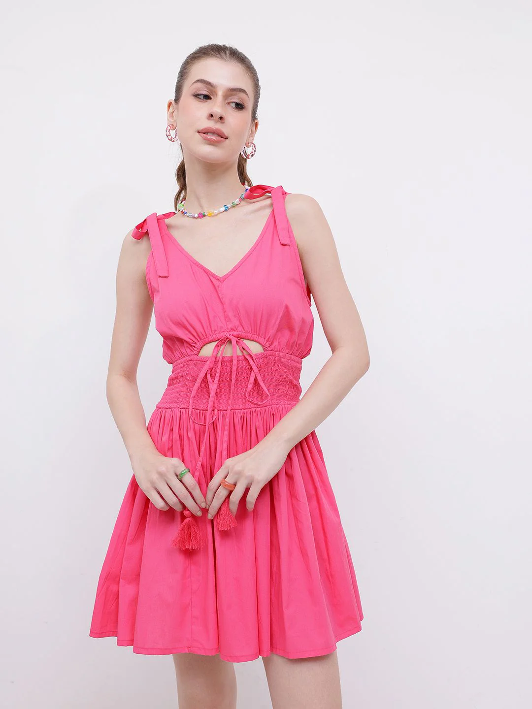 DressBerry Pinktastic Smocked Cut-Out Cinched Waist A-Line Mini Dress - Image 7