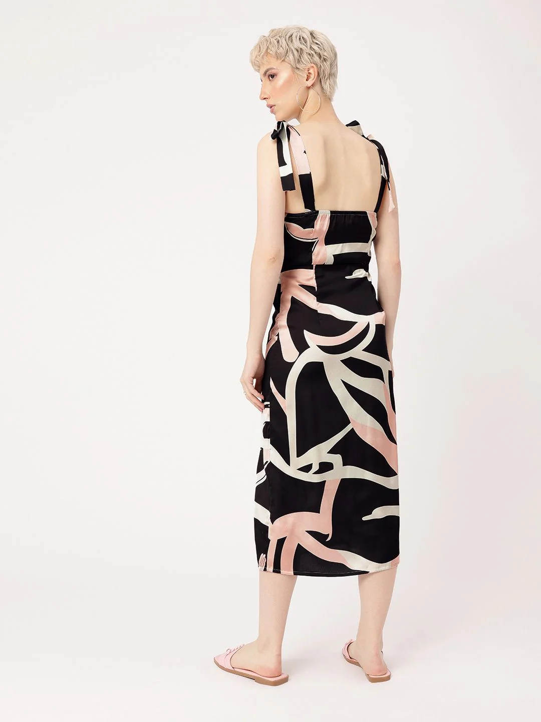 DressBerry Playful Chic Satin Finish Printed Side Slit A-Line Midi Dress - Image 3