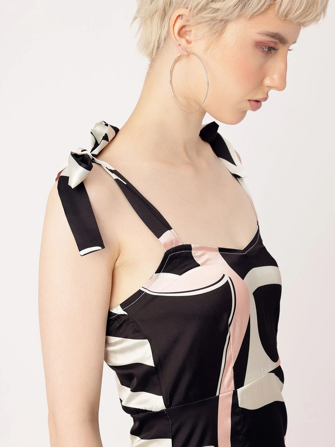 DressBerry Playful Chic Satin Finish Printed Side Slit A-Line Midi Dress - Image 5
