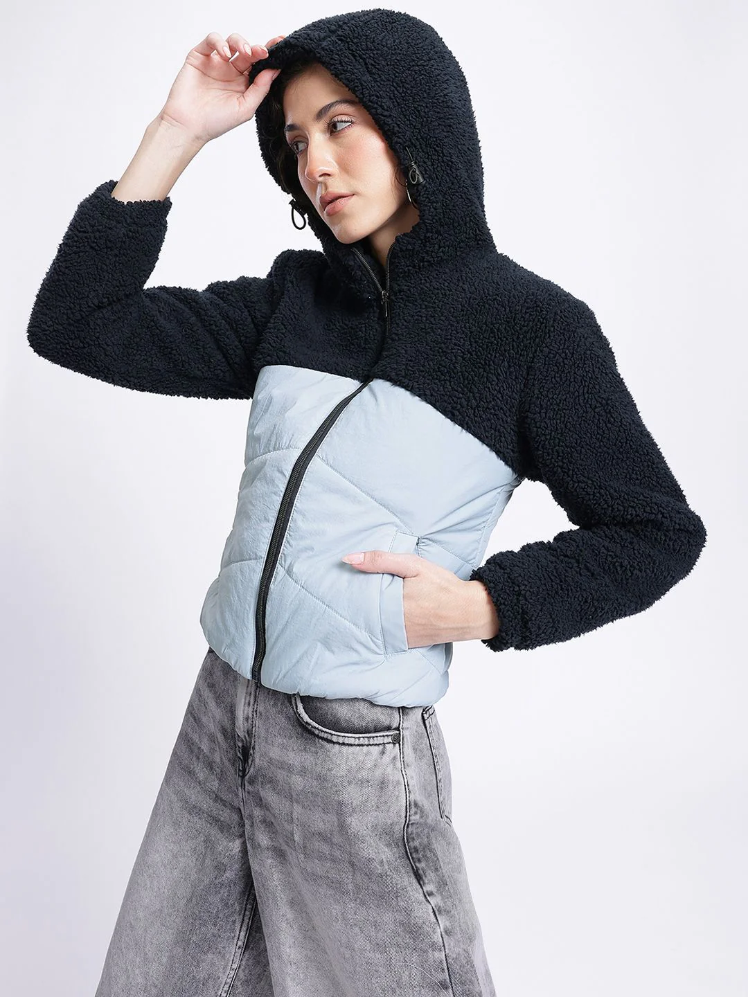 DressBerry Playful Padded Sherpa Colourblocked Jacket - Image 4