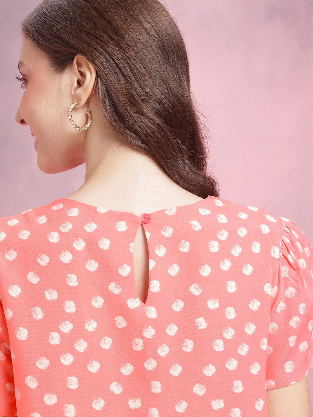 DressBerry Polka Dot Print Gather Detail Puff Sleeve A-Line Top - Image 7