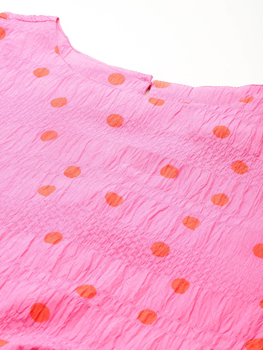DressBerry Polka Dots Print Crinkled A-Line Dress - Image 2
