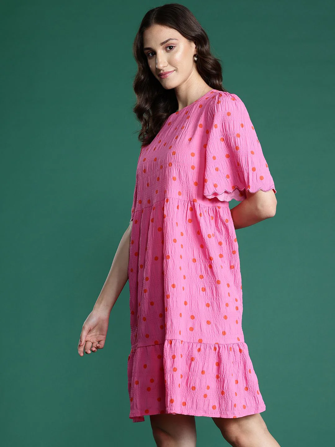 DressBerry Polka Dots Print Crinkled A-Line Dress - Image 3