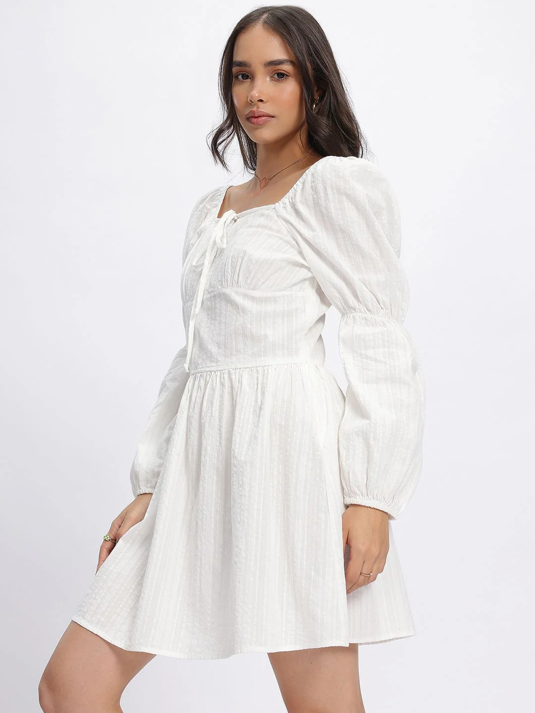 DressBerry Power Shoulders Textured A-Line Dress - Image 4