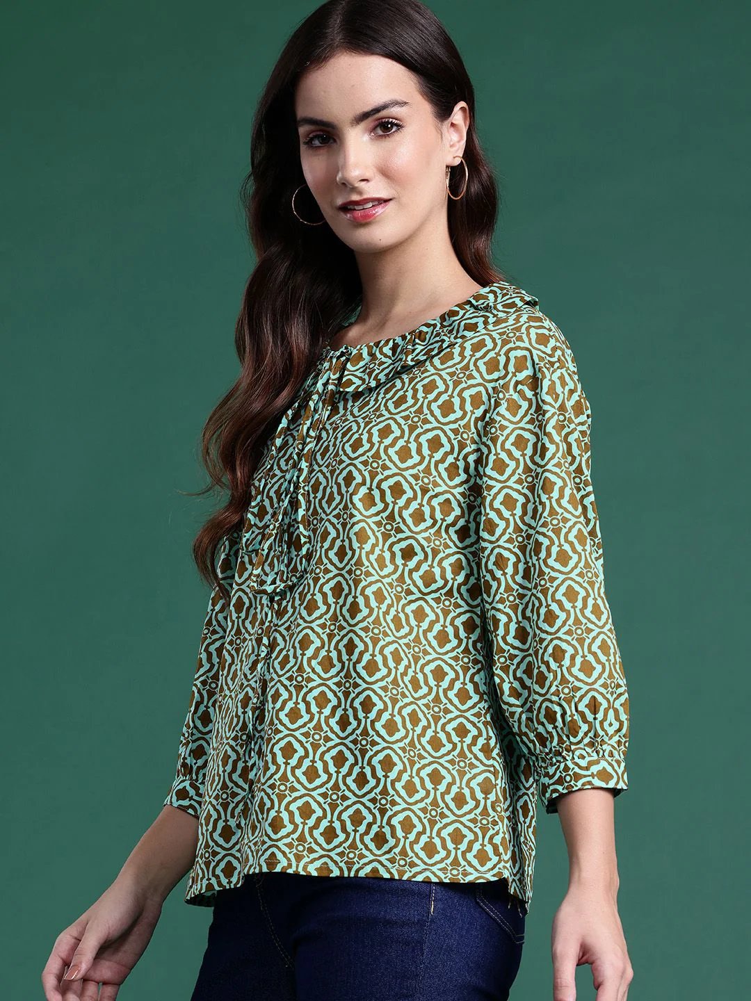 DressBerry Printed Peter Pan Collar Cotton Top - Image 5