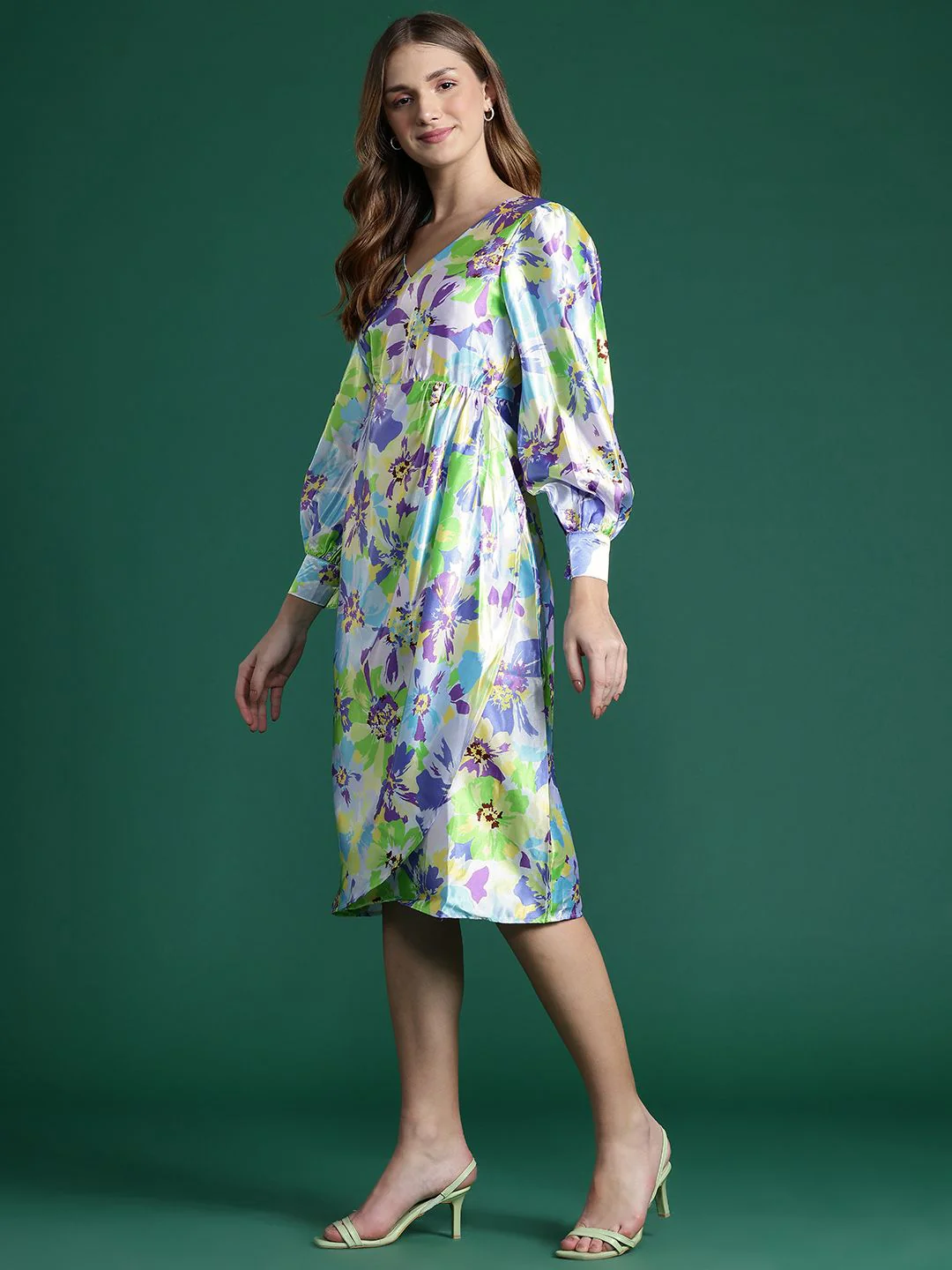 DressBerry Printed Satin-Finish A-Line Dress - Image 3