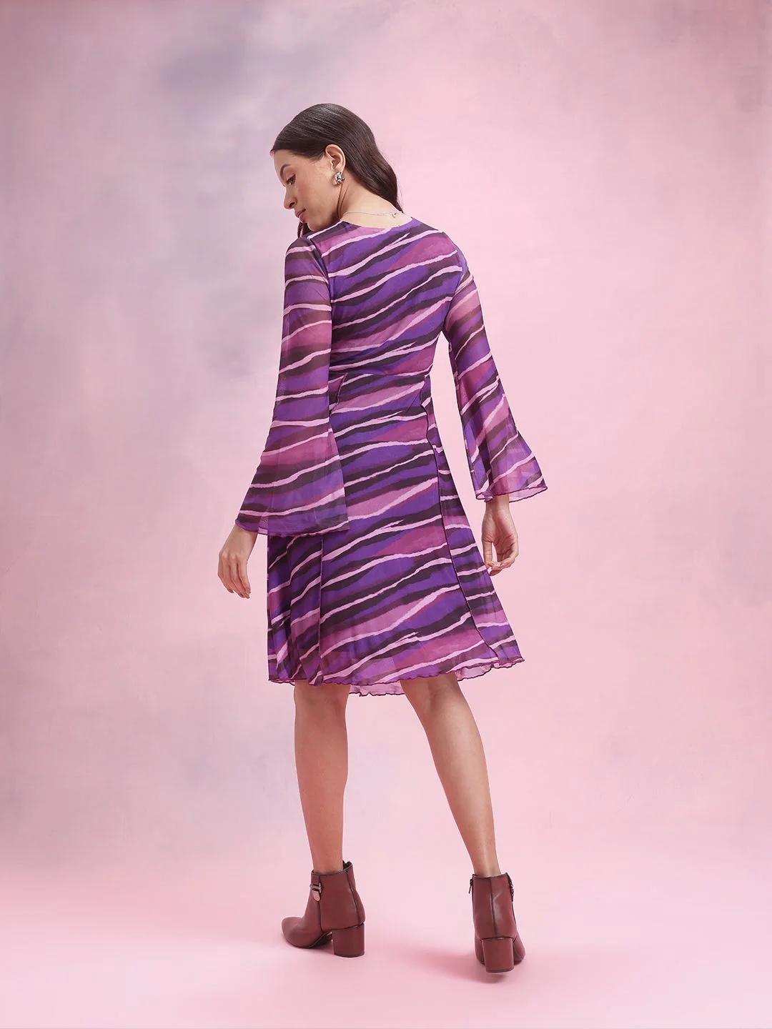 DressBerry Printed Tie-Up Net A-Line Dress - Image 4
