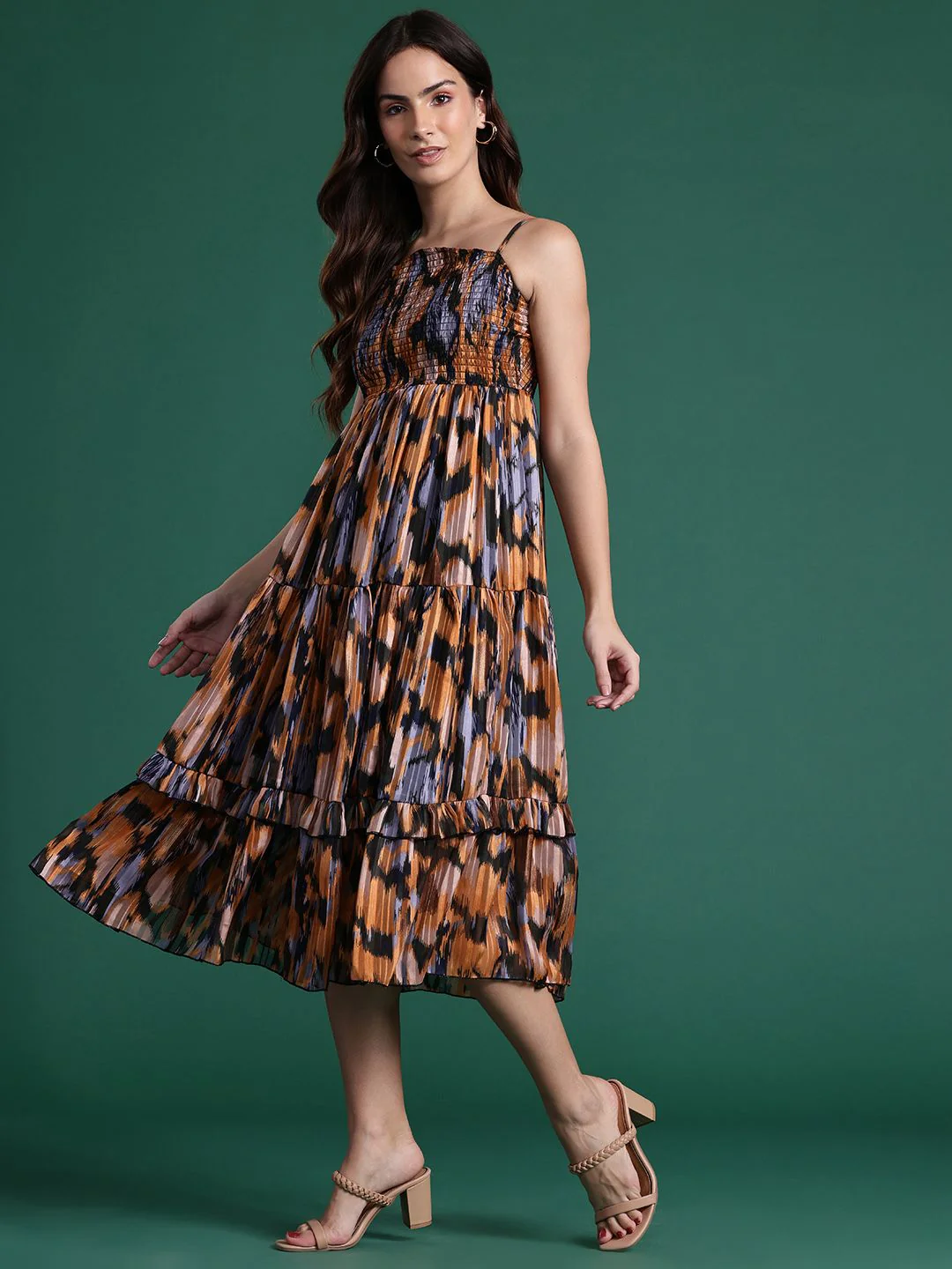 DressBerry Printed Tiered A-Line Midi Dress - Image 3