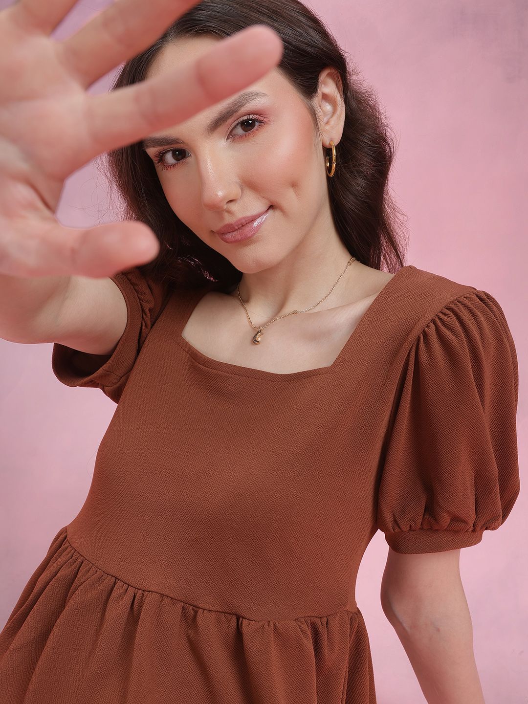 DressBerry Puff Sleeve Peplum Top - Image 2