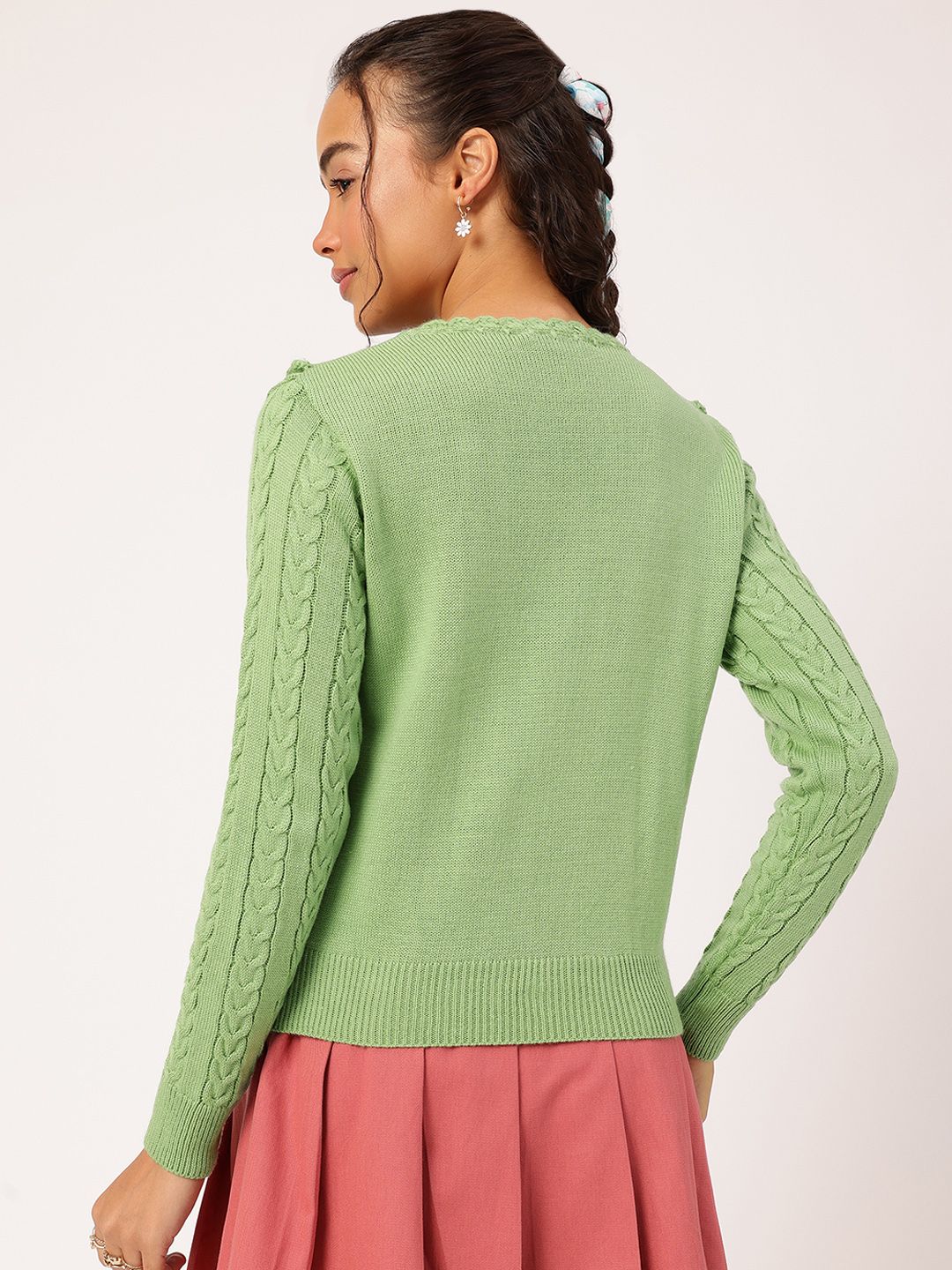 DressBerry Pure Acrylic Embroidered Detail Cable Knit Pullover - Image 4