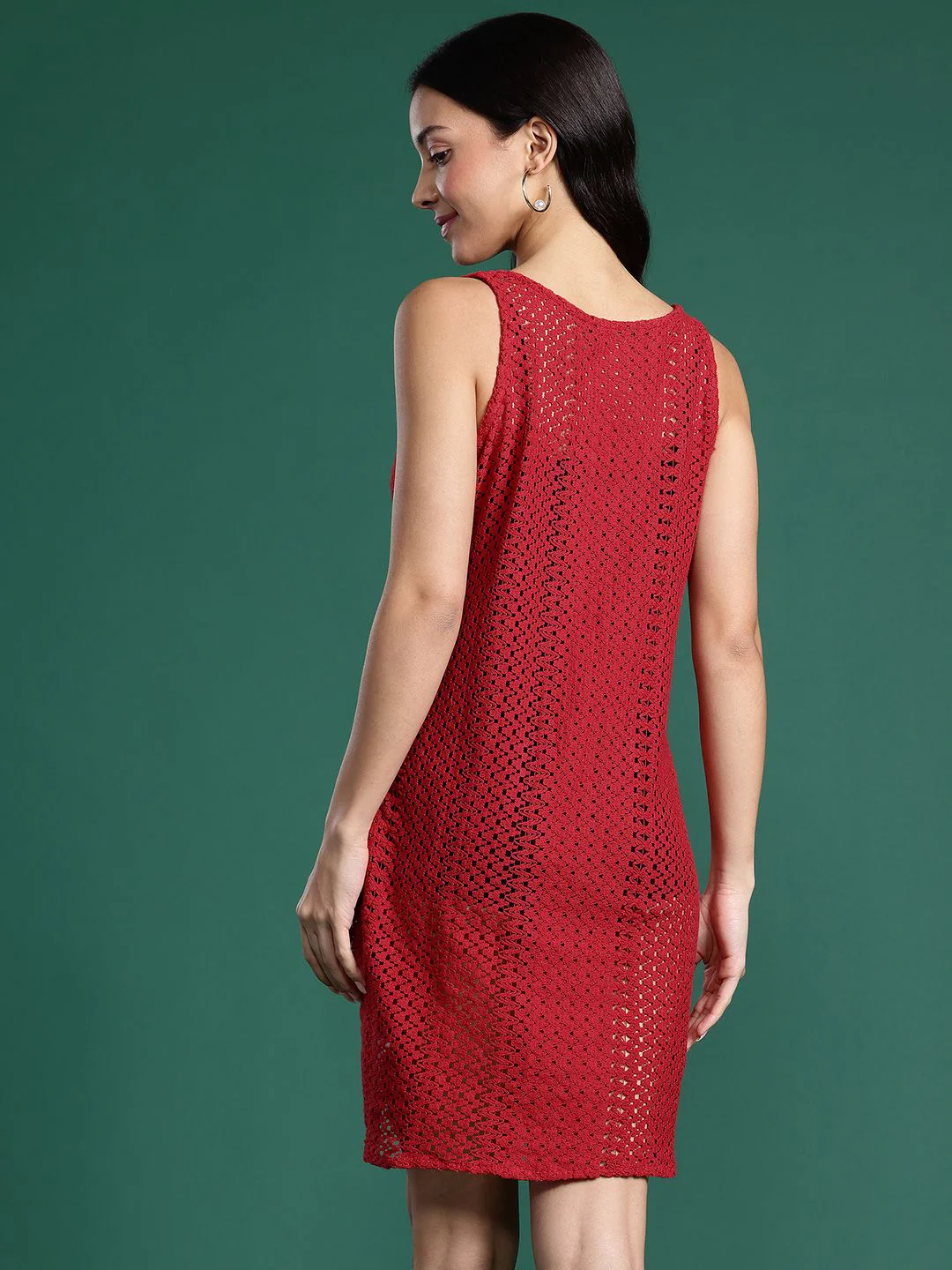DressBerry Pure Cotton Sheer Crochet A-Line Mini Dress - Image 4