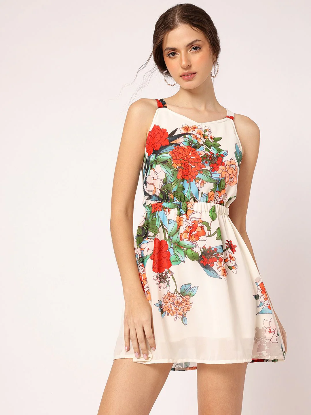 DressBerry Radiant Rarity Floral Print Backless Mini A-line Dress With Cinched Waist - Image 2