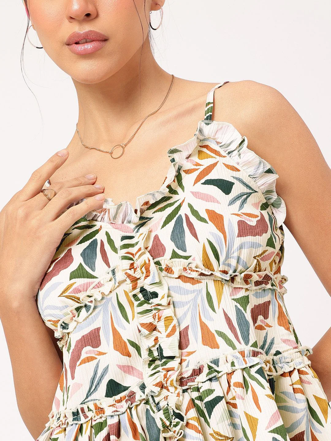 DressBerry Radiant Ruffles Crinkled Strappy Printed Tiered Top - Image 2