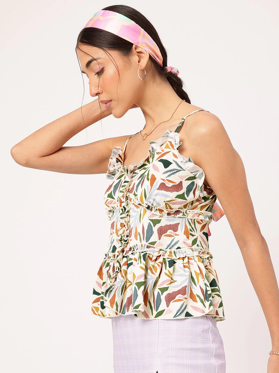DressBerry Radiant Ruffles Crinkled Strappy Printed Tiered Top - Image 3