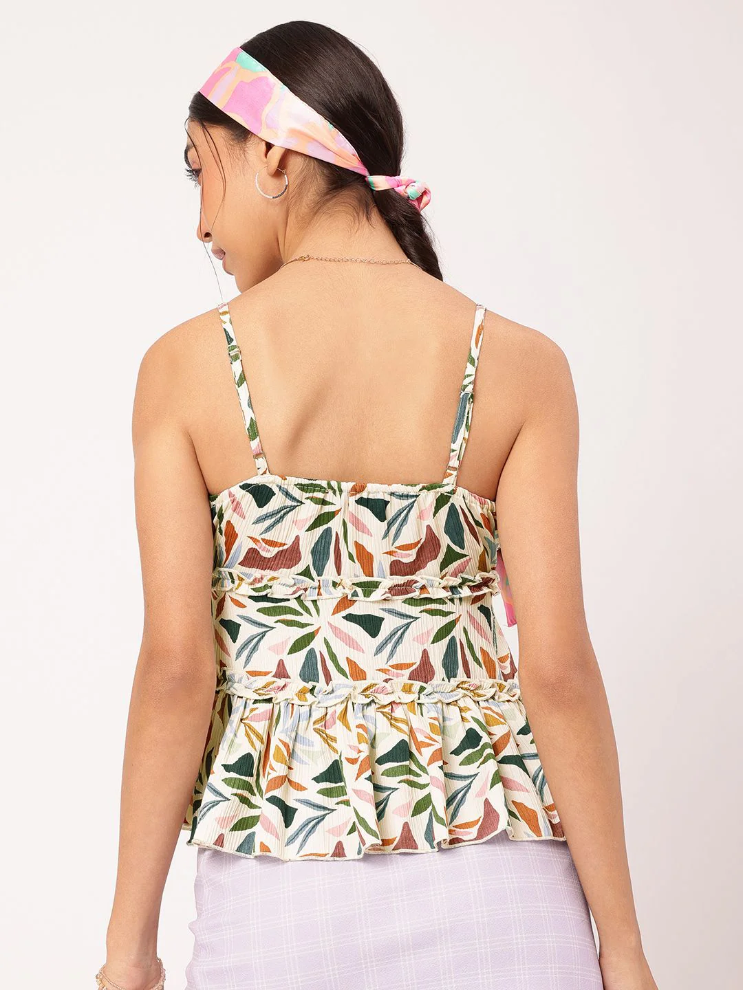 DressBerry Radiant Ruffles Crinkled Strappy Printed Tiered Top - Image 5