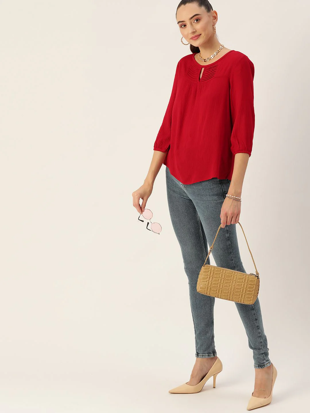 DressBerry Red Keyhole Neck Woven Top - Image 4