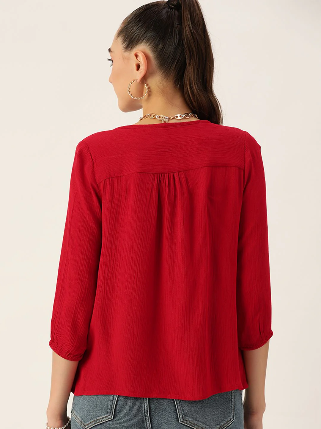 DressBerry Red Keyhole Neck Woven Top - Image 5