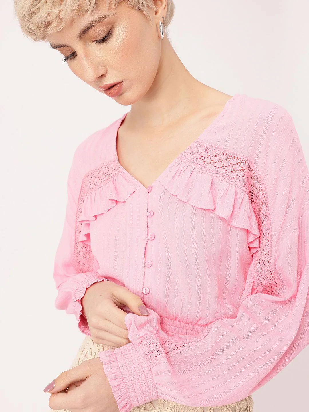 DressBerry Romantic Ruffled Smocked Blouson Top - Image 5