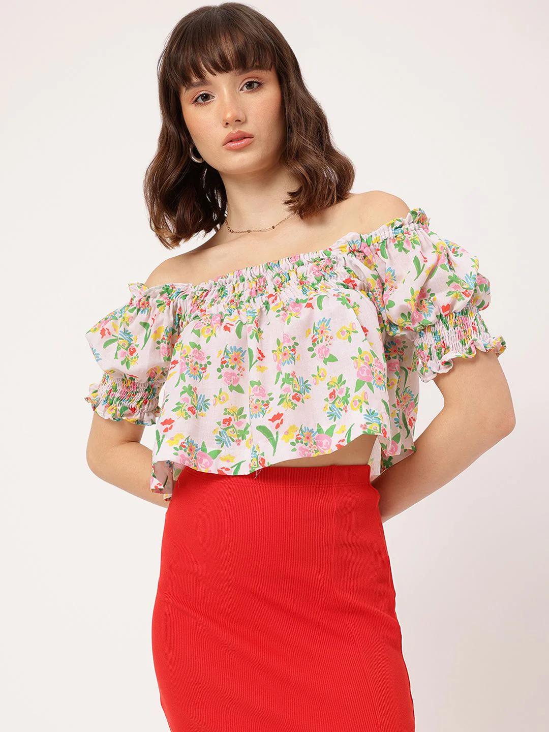 DressBerry Sassy Sweetheart Floral Print Smocked Bardot Top - Image 2