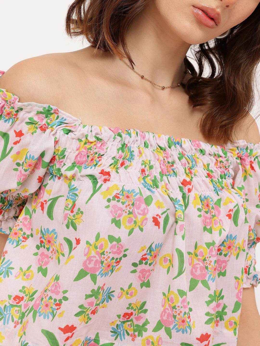 DressBerry Sassy Sweetheart Floral Print Smocked Bardot Top - Image 3