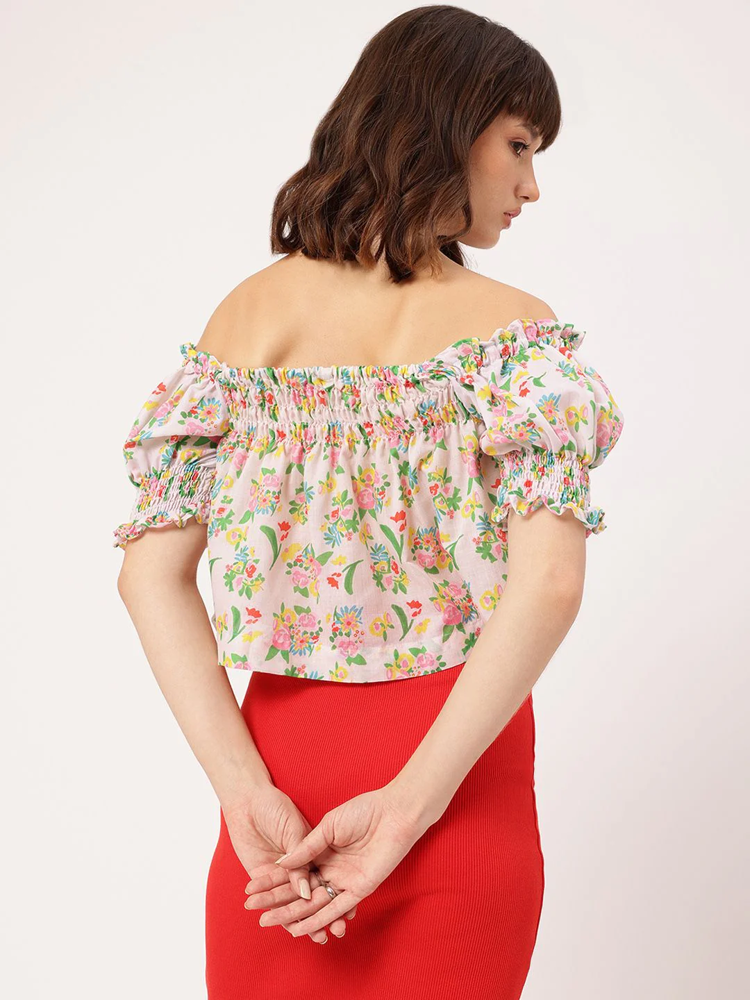 DressBerry Sassy Sweetheart Floral Print Smocked Bardot Top - Image 4
