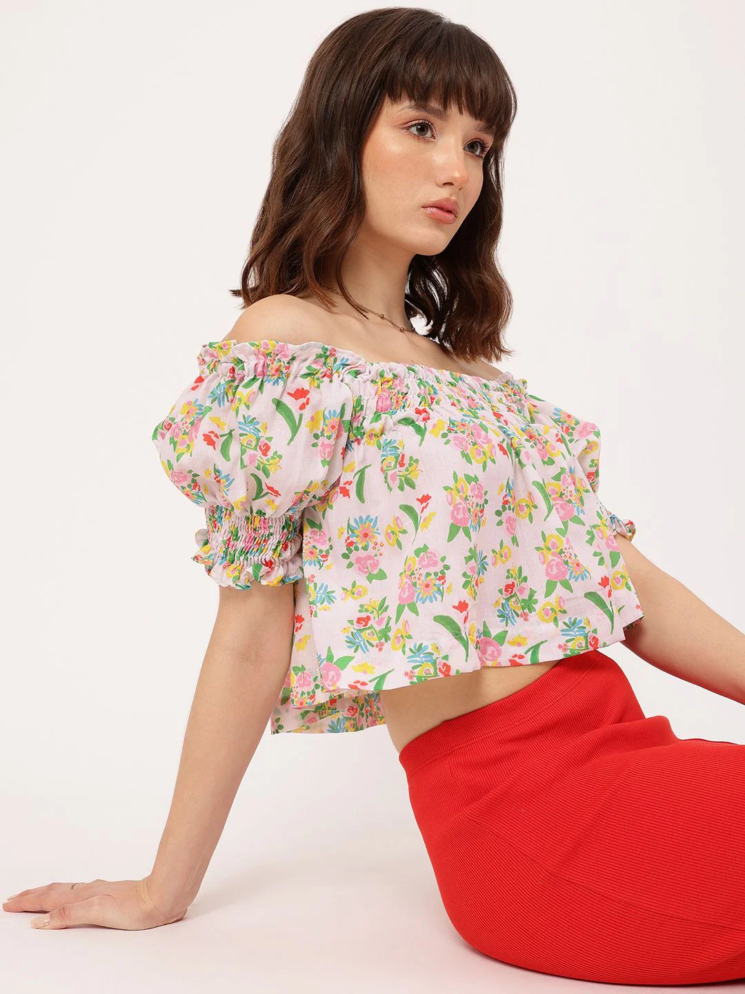 DressBerry Sassy Sweetheart Floral Print Smocked Bardot Top - Image 5