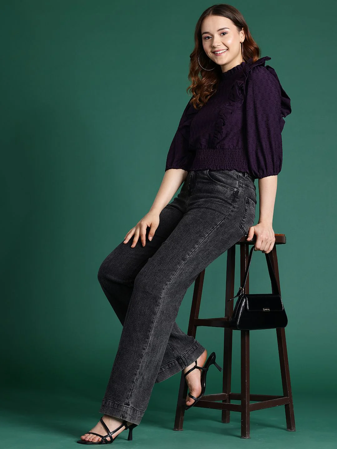 DressBerry Self-Design Ruffled Blouson Top - Image 4