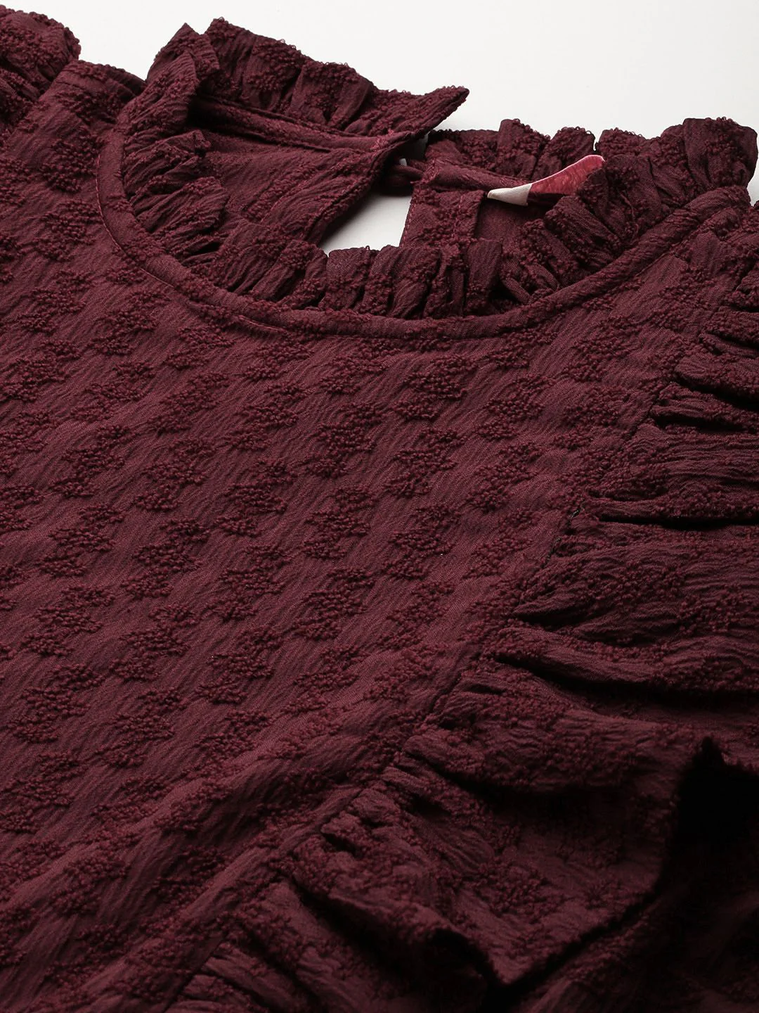 DressBerry Self-Design Ruffles Smocked Cinched Waist Top - Image 2