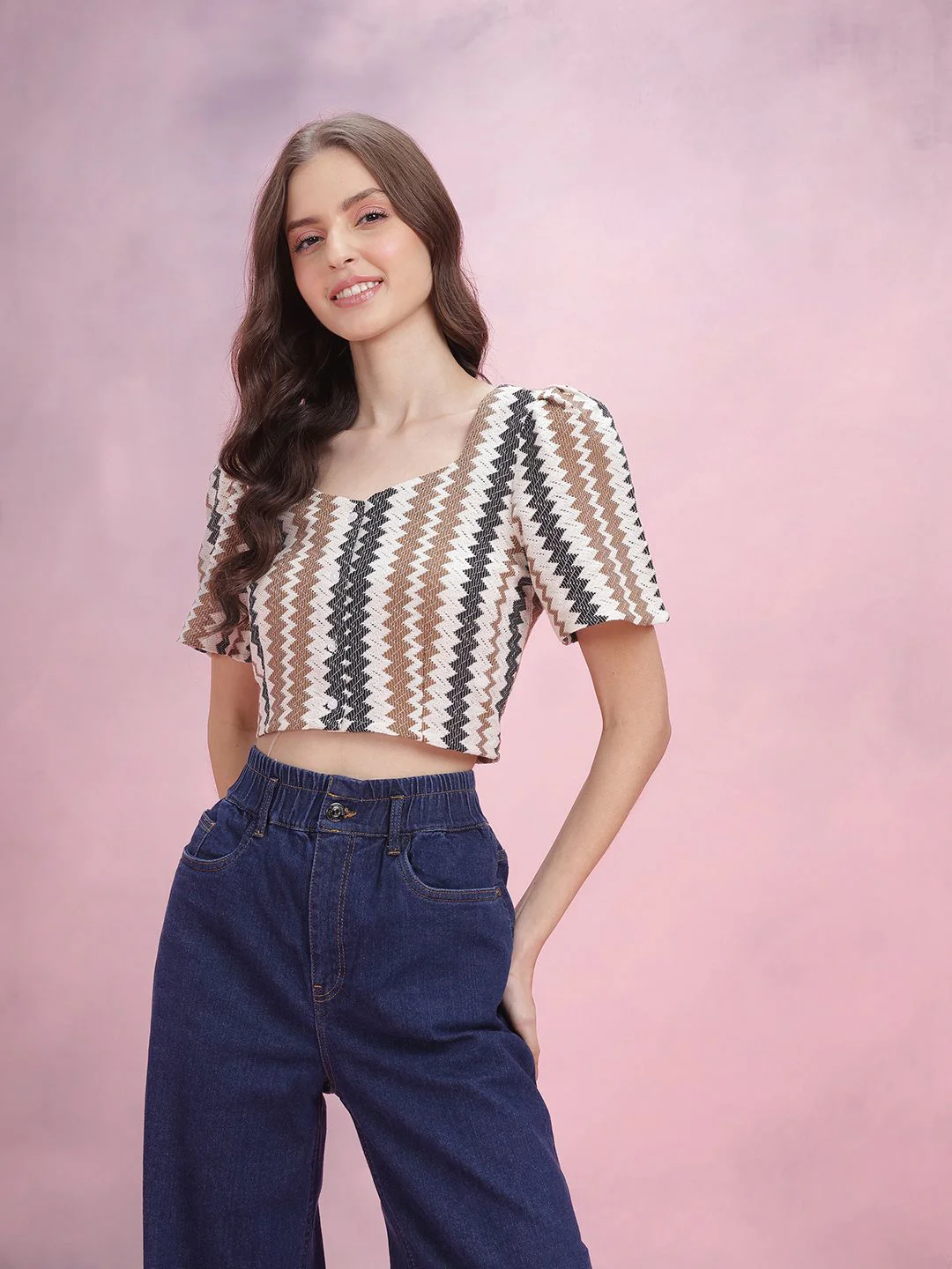 DressBerry Self-Striped Crop Shirt - Image 3