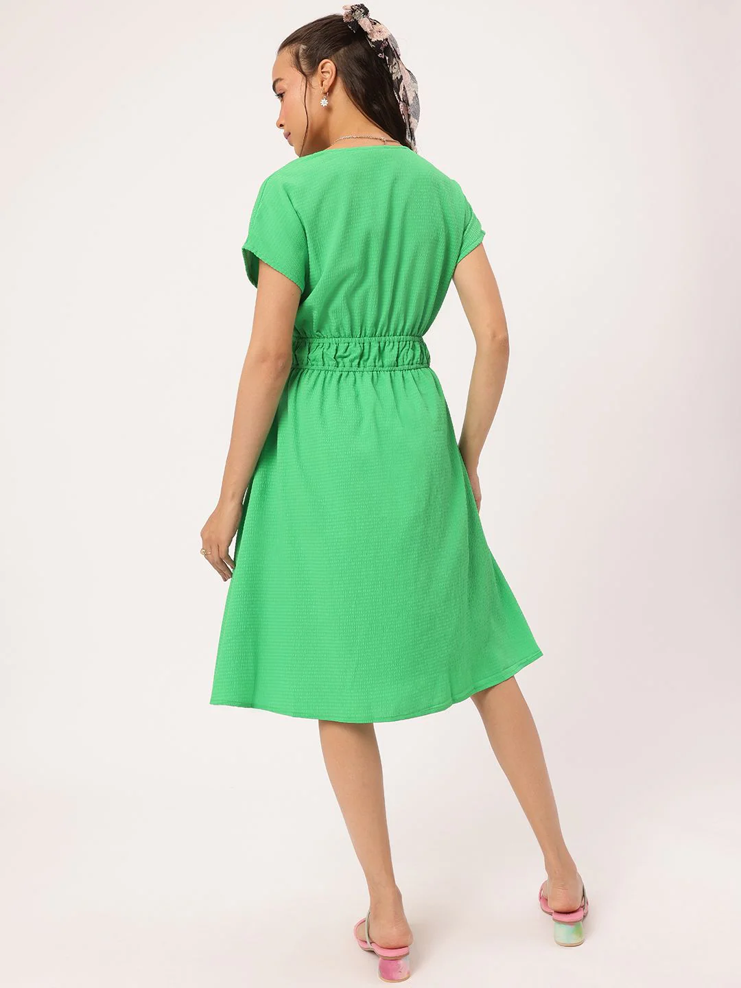 DressBerry Soft Elegance Seersucker Cinched Waist A-Line Dress - Image 4