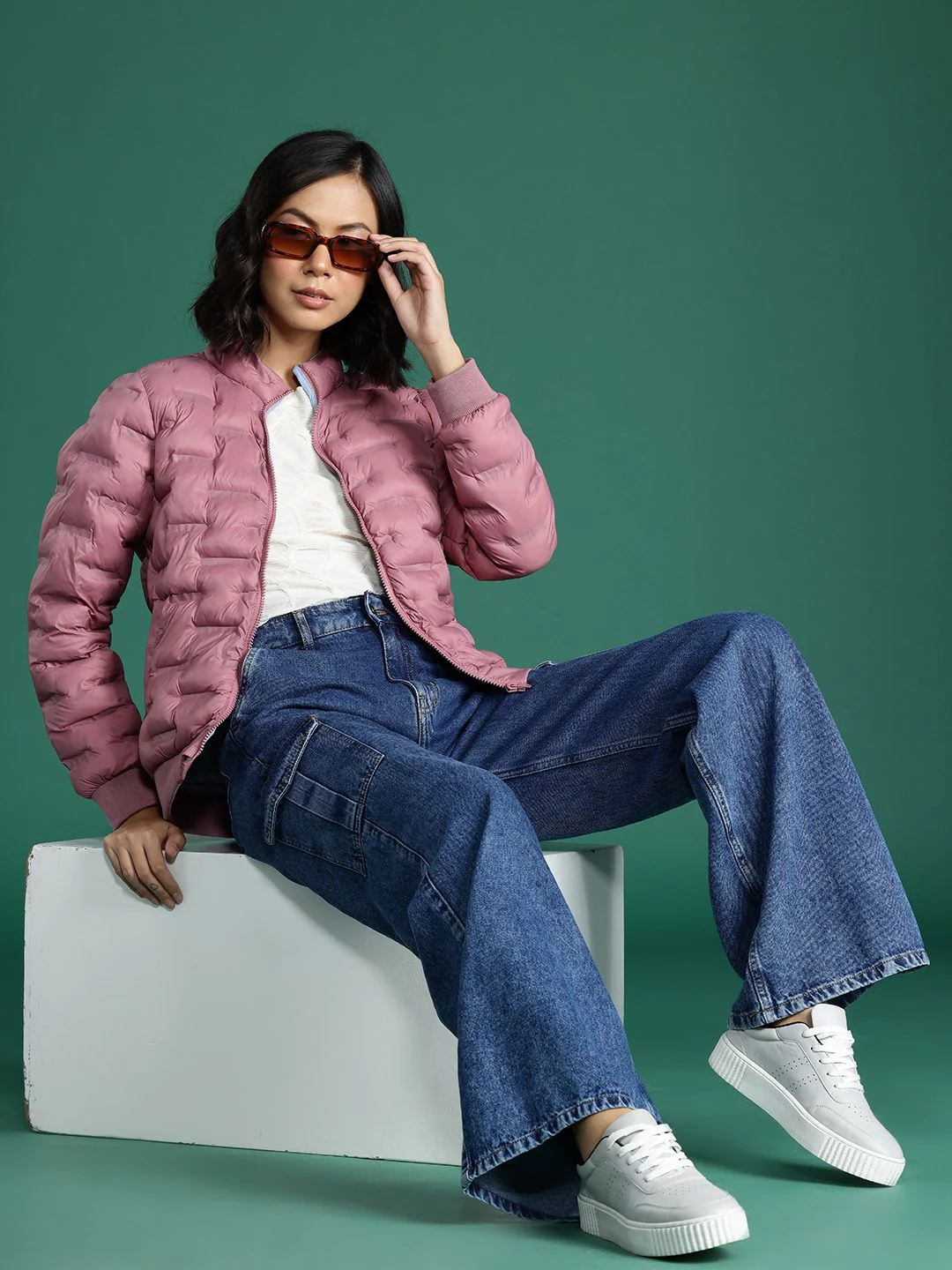 DressBerry Solid Embossed Mock Collar Puffer Jacket - Image 4