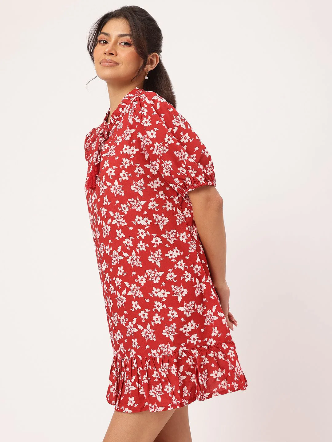 DressBerry Spring Romantics Floral Print Tie-Up Neck Mini Sheath Dress - Image 5
