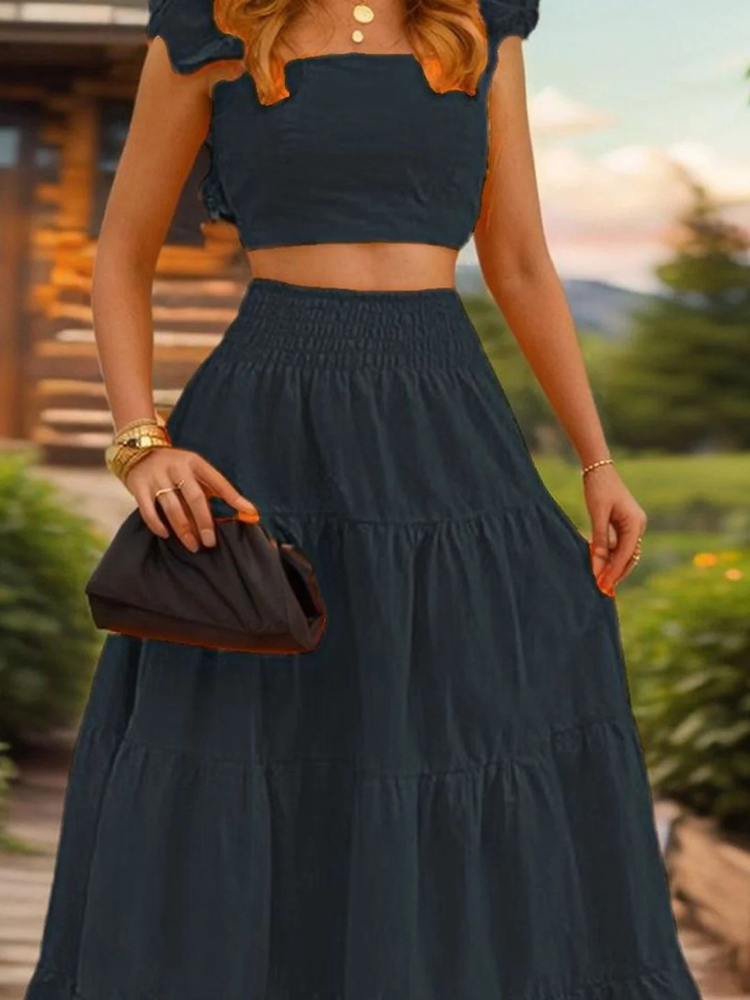 DressBerry Square Neck Top with Skirt Co-Ords Set - Image 2