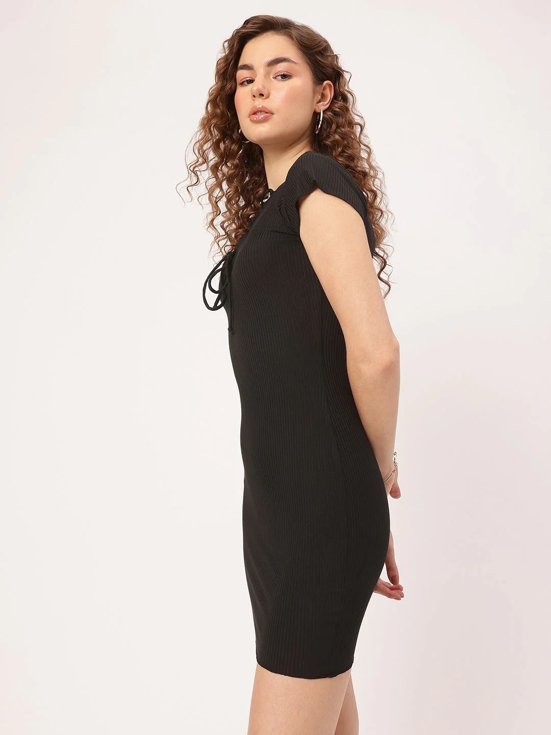 DressBerry Street Chic Slay Ribbed Lace-Up Mini Dress - Image 5