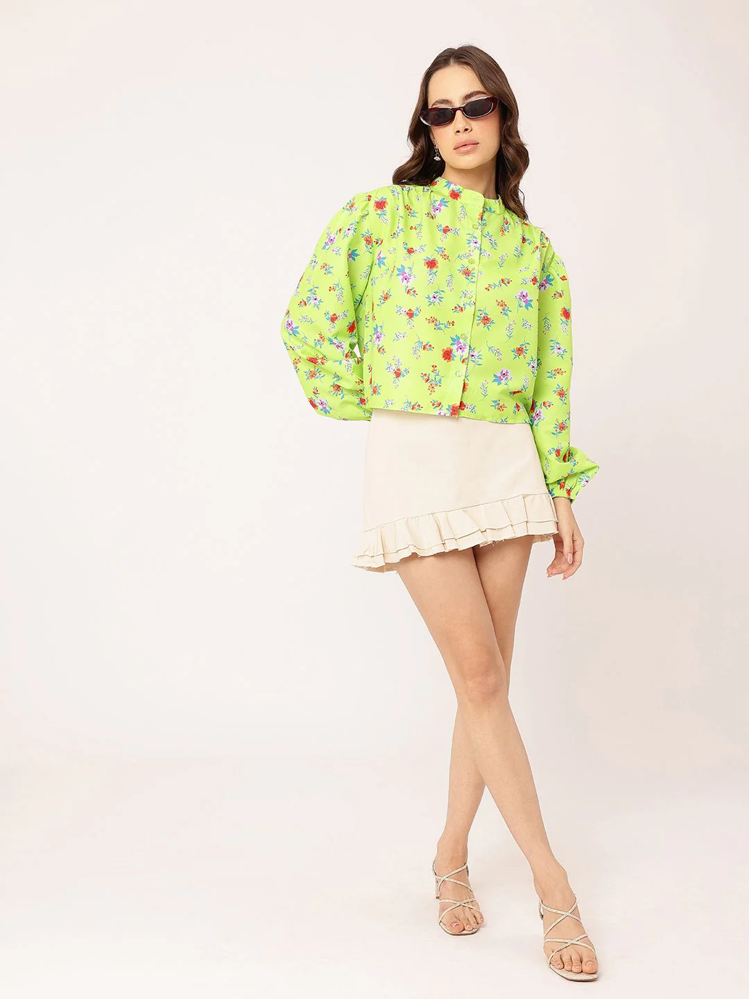 DressBerry Stylish Blossoming Printed Gathers Boxy Casual Shirt - Image 3