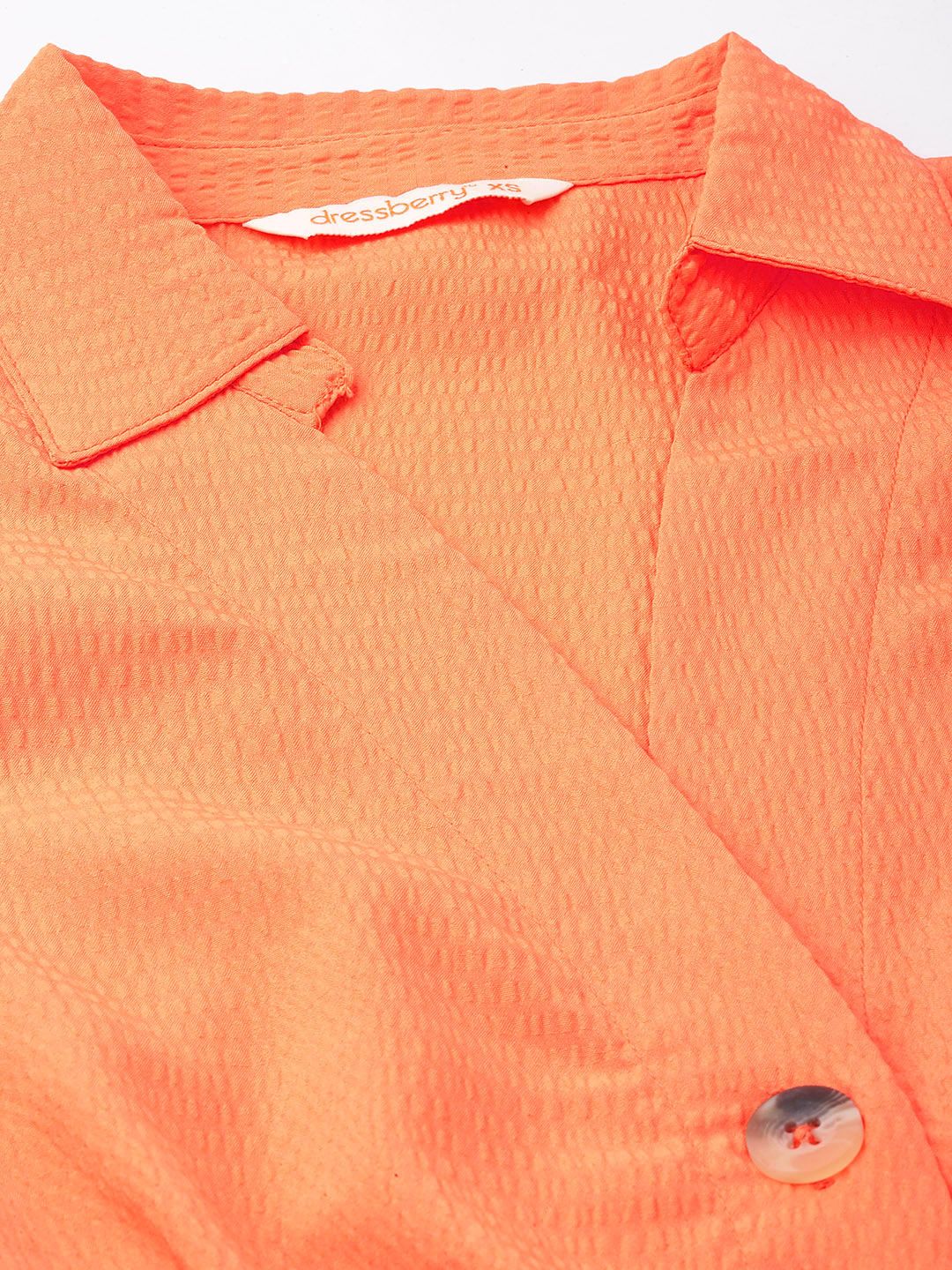 DressBerry Tangerine Pleated Seersucker Shirt Style Dress - Image 7