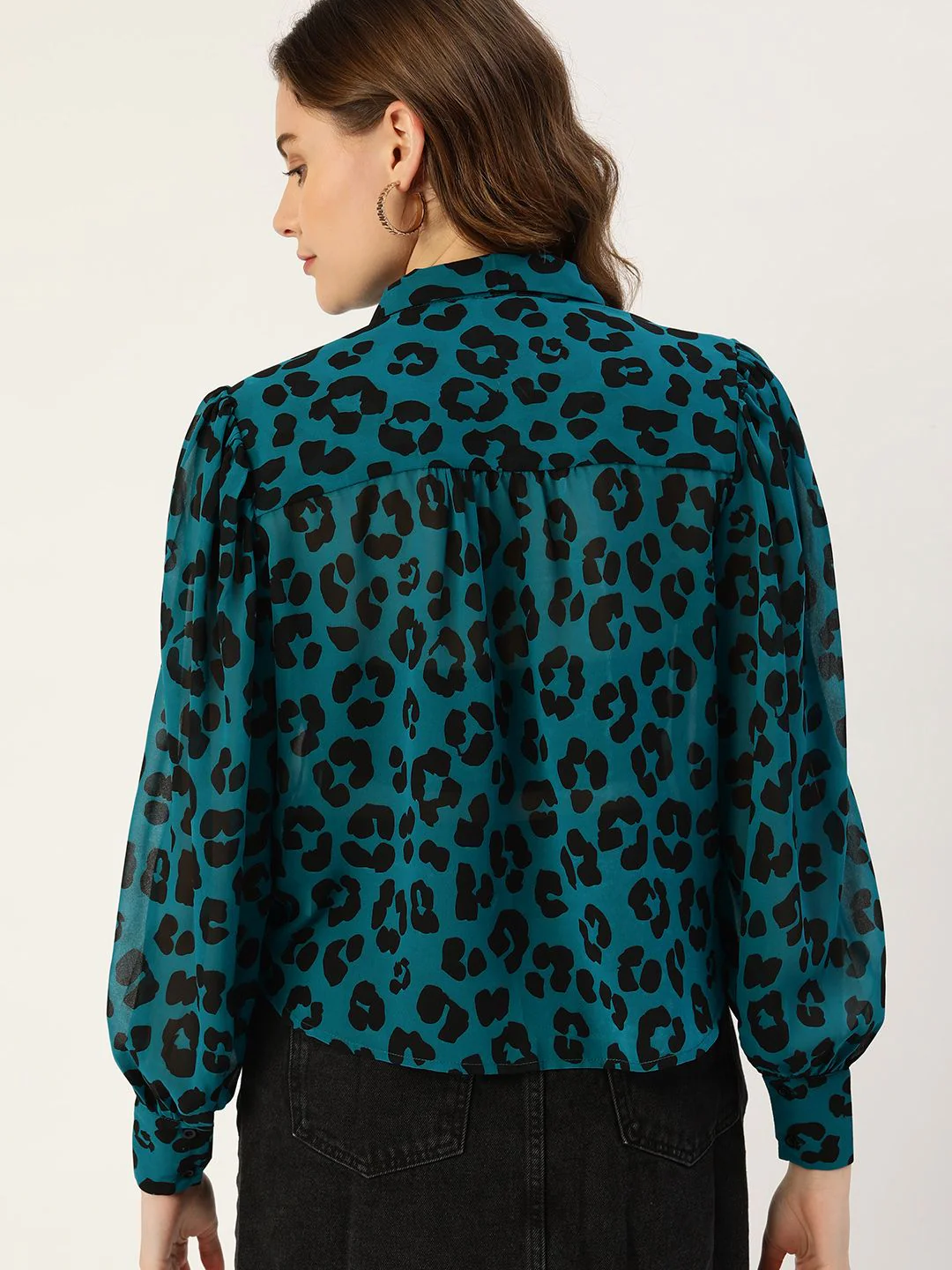 DressBerry Teal Blue & Black Animal Print Shirt Style Top - Image 5