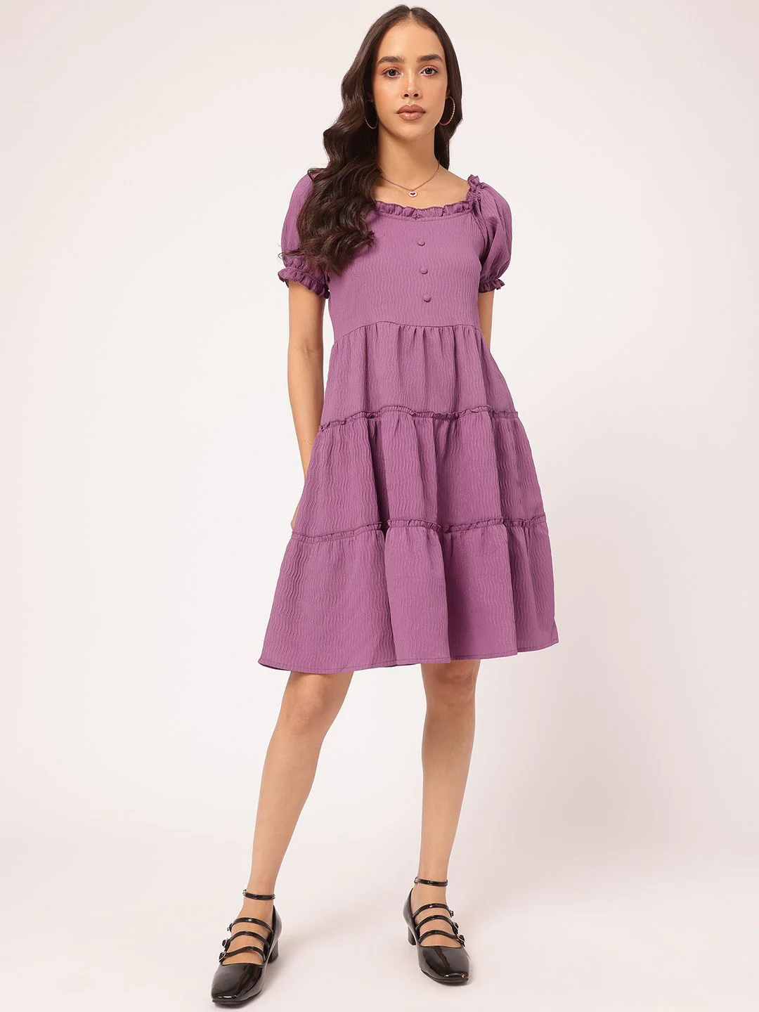 DressBerry Textured Luxe Frill Detail Tiered Dress - Image 2