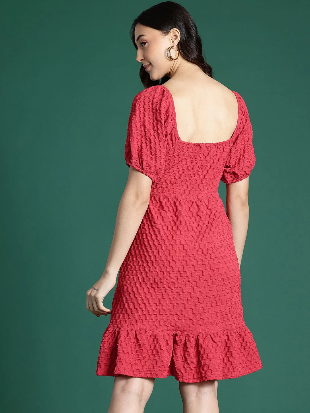 DressBerry Textured Sweetheart Neck A-Line Dress - Image 4