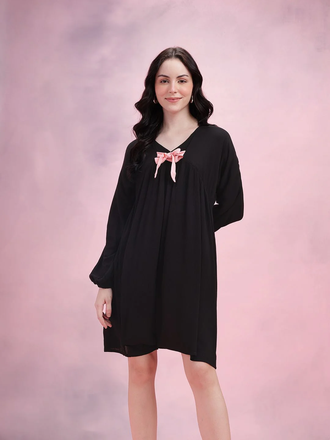 DressBerry Tie-Up Crinkled A-Line Dress - Image 3
