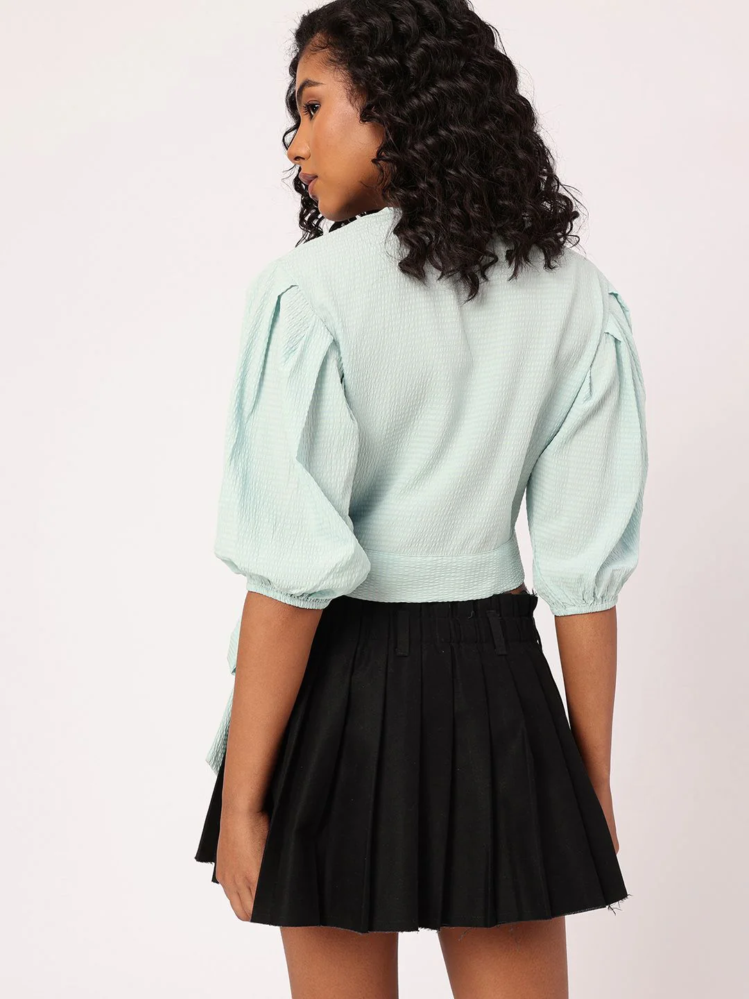 DressBerry Tied Up In Style Femme Seersucker Crop Wrap Style Top - Image 4