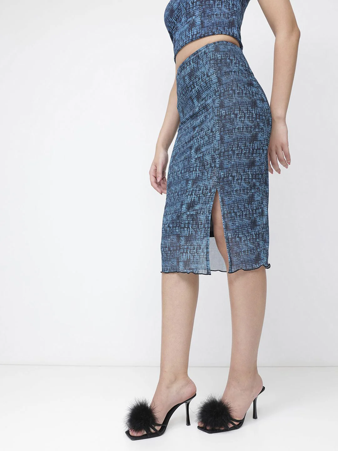 DressBerry Trippy Print Mesh Moment Slit Pencil Midi Skirt - Image 2