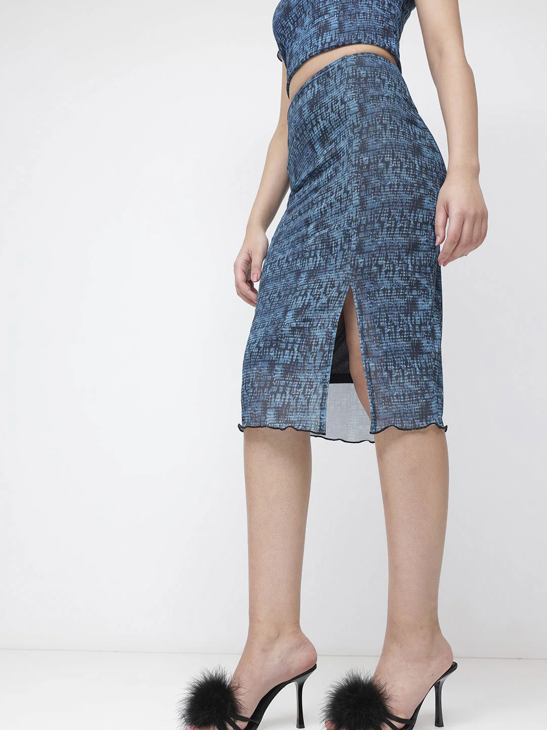 DressBerry Trippy Print Mesh Moment Slit Pencil Midi Skirt - Image 4