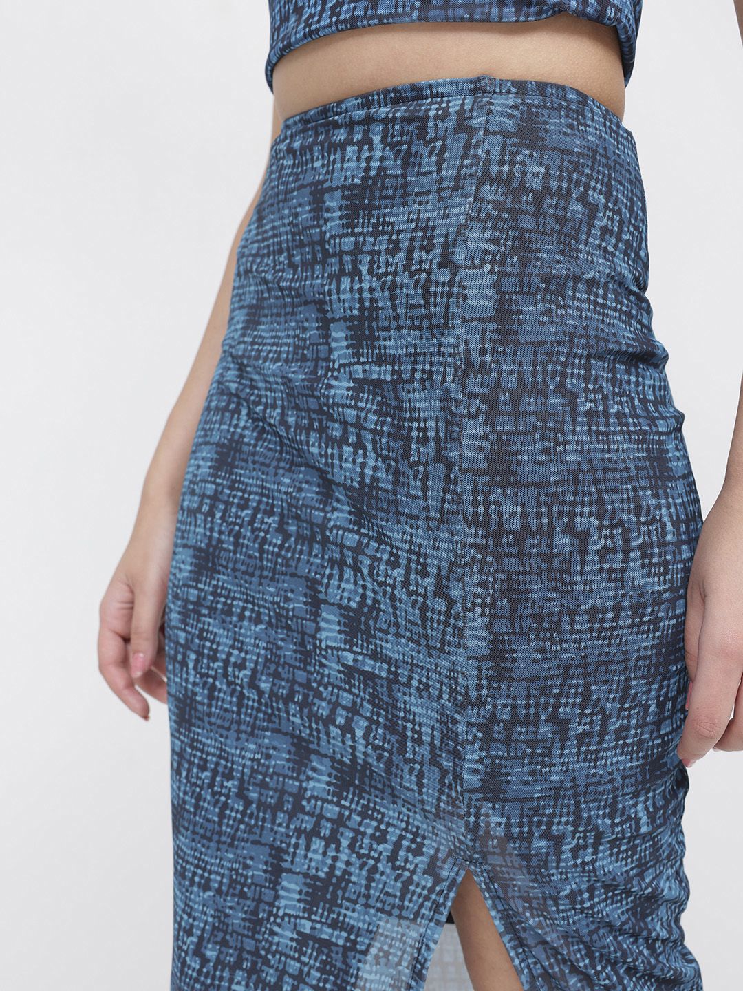 DressBerry Trippy Print Mesh Moment Slit Pencil Midi Skirt - Image 6