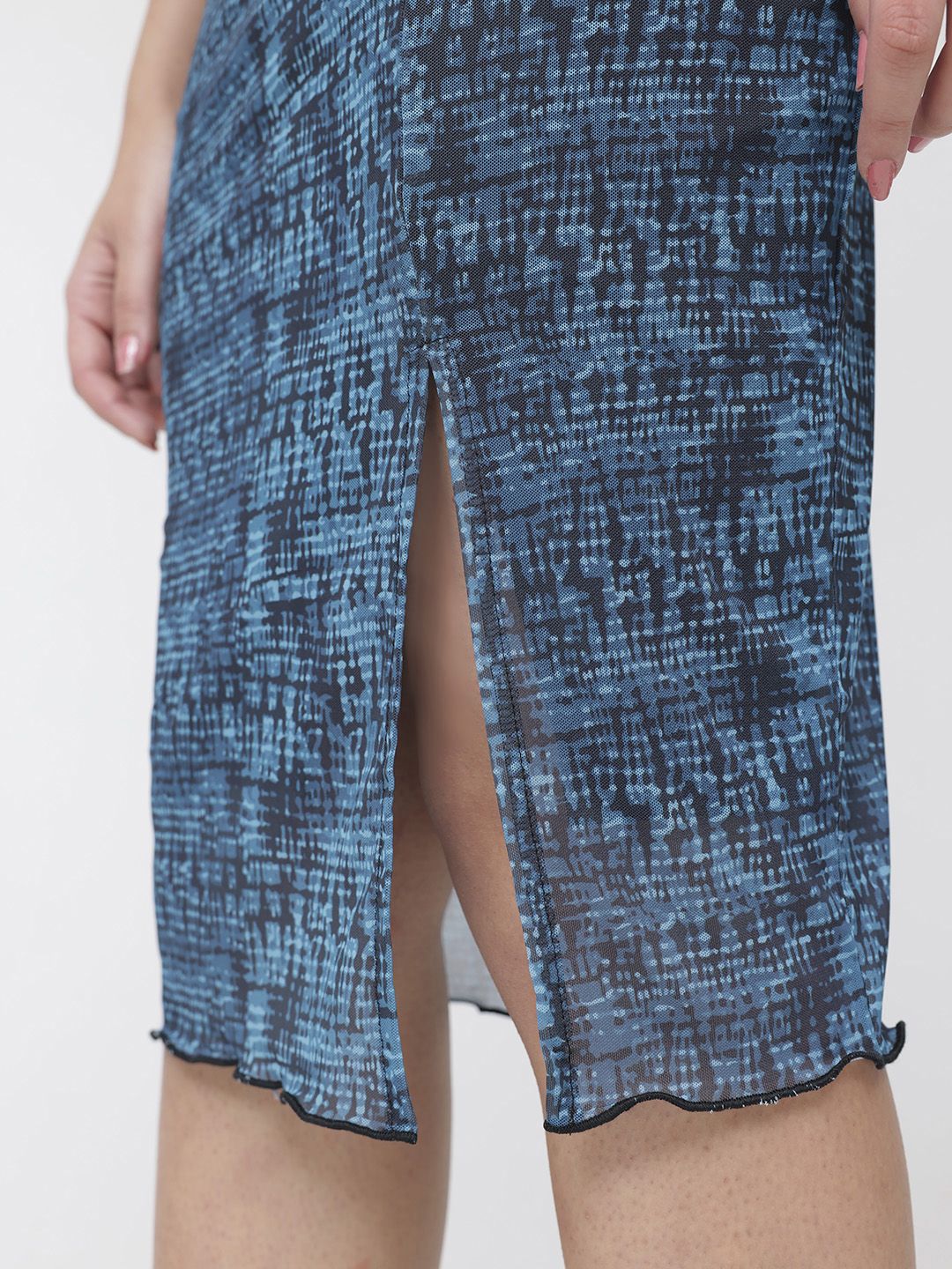 DressBerry Trippy Print Mesh Moment Slit Pencil Midi Skirt - Image 7