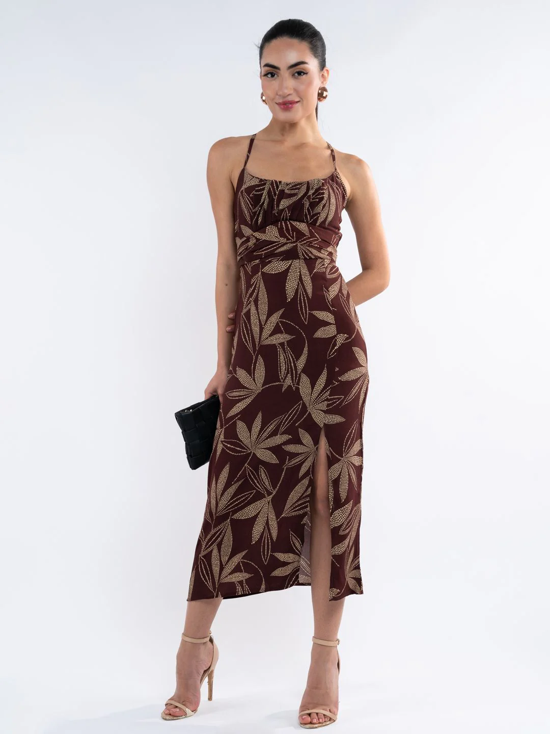 DressBerry Tropical Print A-Line Midi Dress